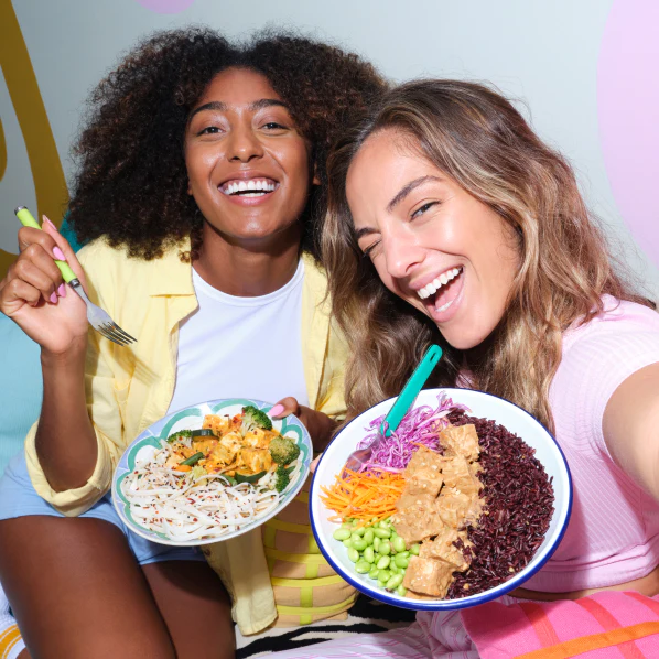 Happy customers with meals